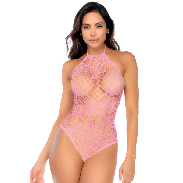 Body rose en résille à motif cœur - Mapalé